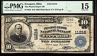 Freeport, OH, Ch. #11216, 1902PB $10, Choice Fine, 3249, PMG-15